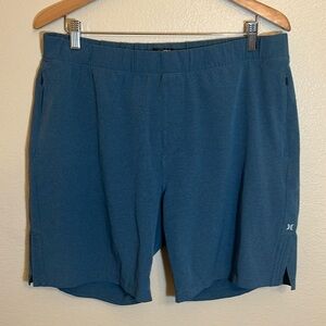 Hurley Blue Flat Front Zipper Pockets Elastic Waist Shorts